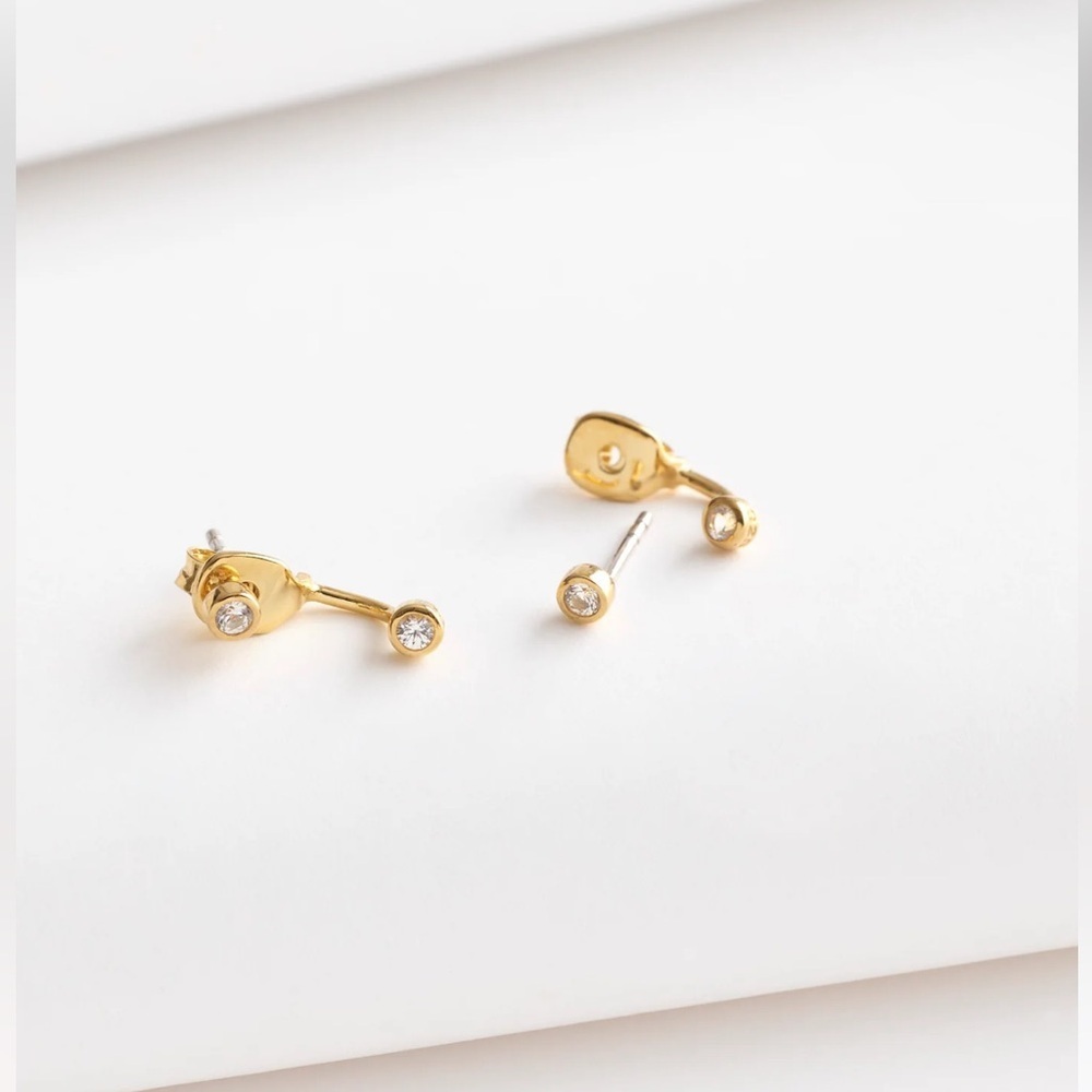 NWT Madewell Demi-Fine Pavé Front-Back Stud Earrings - 14k Gold Plated
